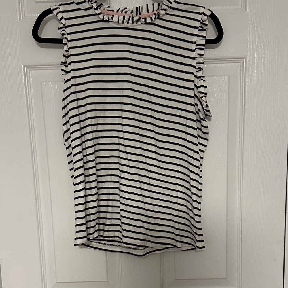 Boden Tank with Ruffles, Dark Navy/White, Size UK16/US12